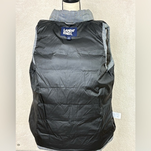 Lands' End White And Black Gingham Check Print Down Filled Puffer Vest Sz L Tall - Picture 4 of 15